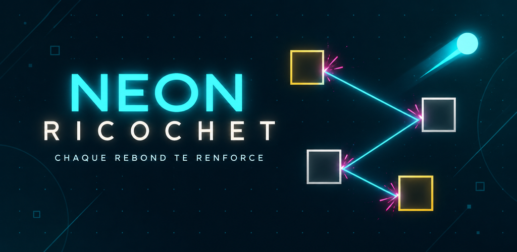 Neon Ricochet, identité visuelle néon cyan et magenta